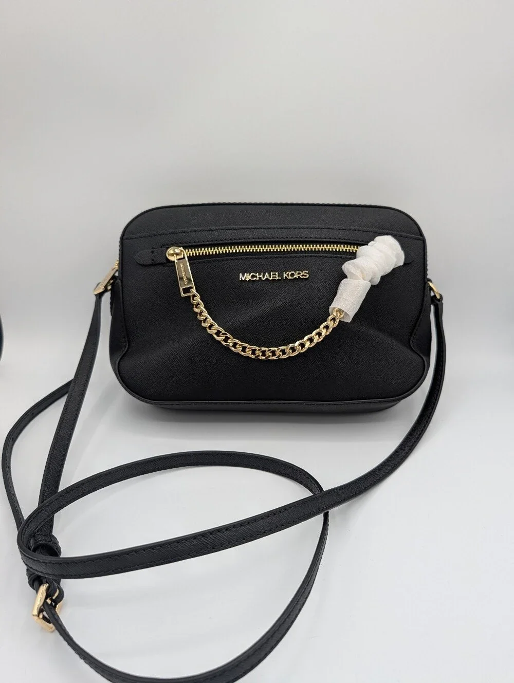 NWT Michael Kors Jet Set Black Saffiano Leather Chain Crossbody